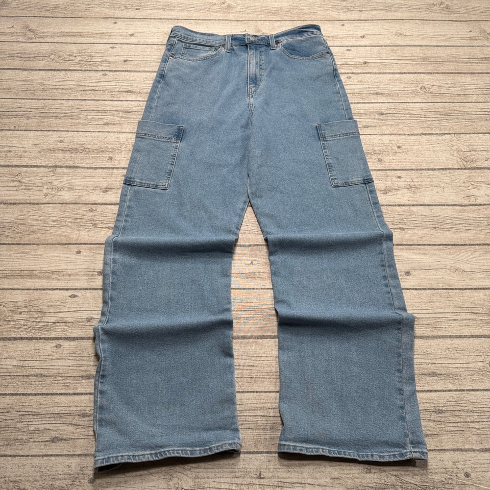 Levi's Cargo Jeans Women's 12 Blue Light Wash Heritage High Rise Loose Straight